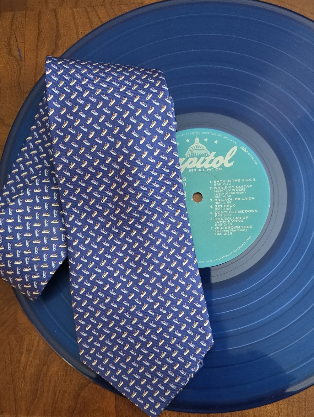 Salvatore Ferragamo Blue Tie with Tiny Multicolor Canoes Fantastic Condition